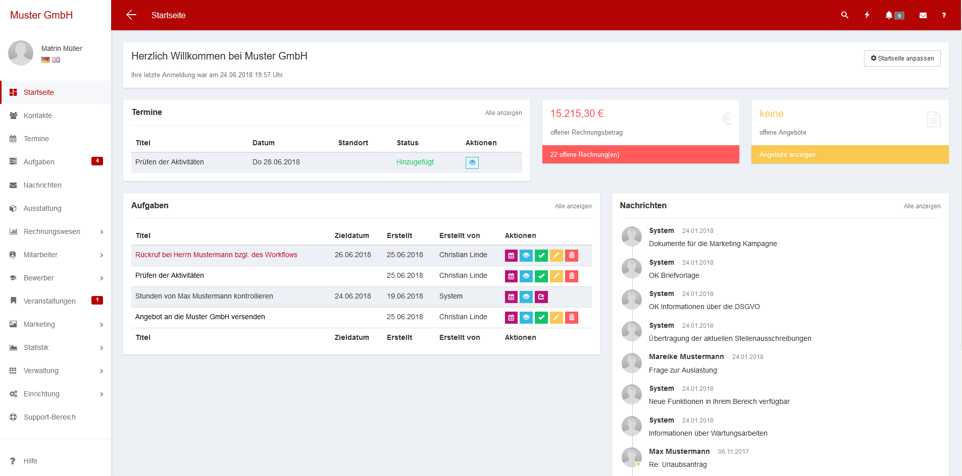 Startseite eines Systems