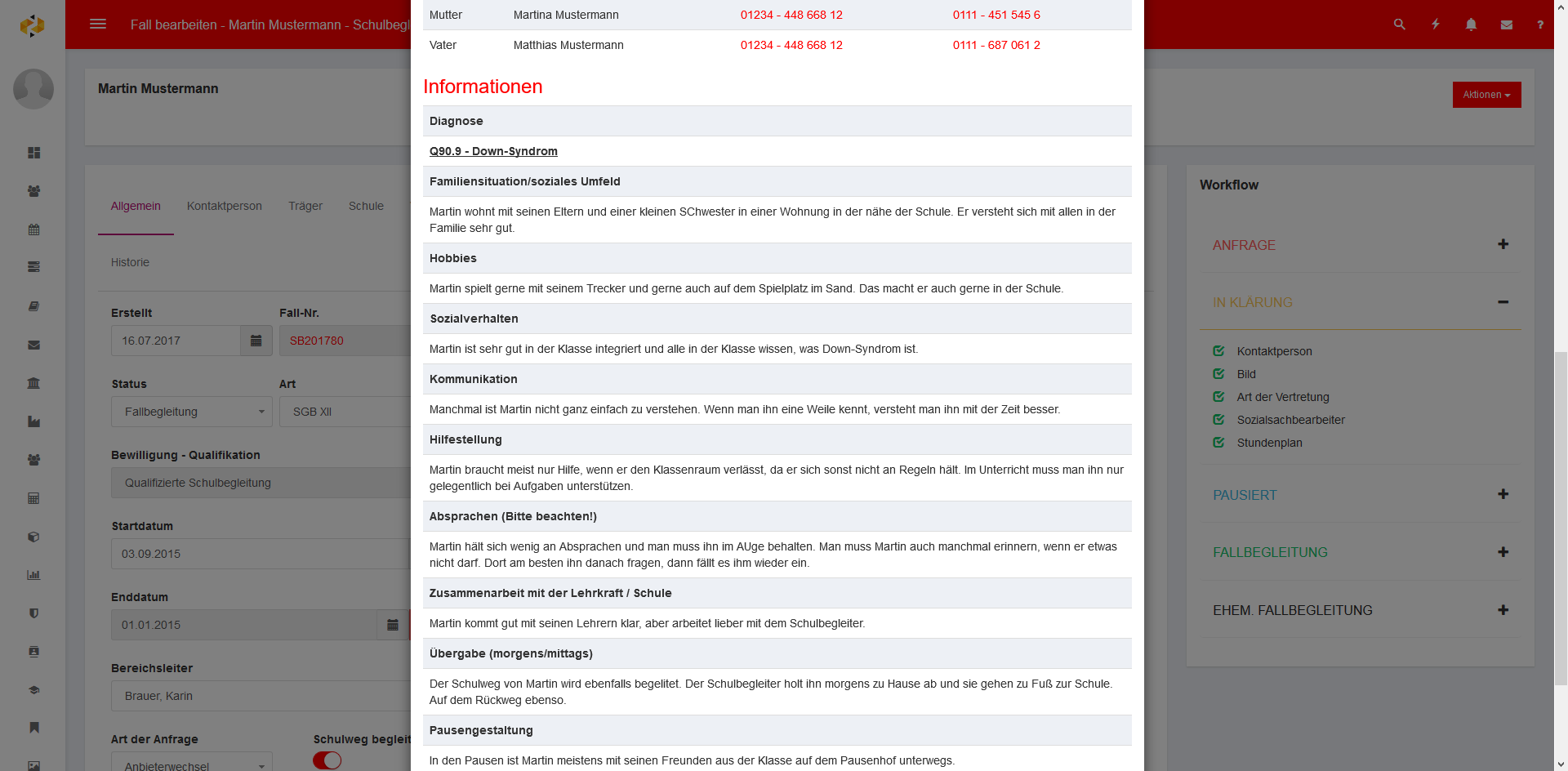 Ansicht der Freitextfelder im Steckbrief